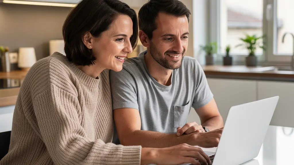 Couple français consultant des offres de crédit immobilier dans leur salon
