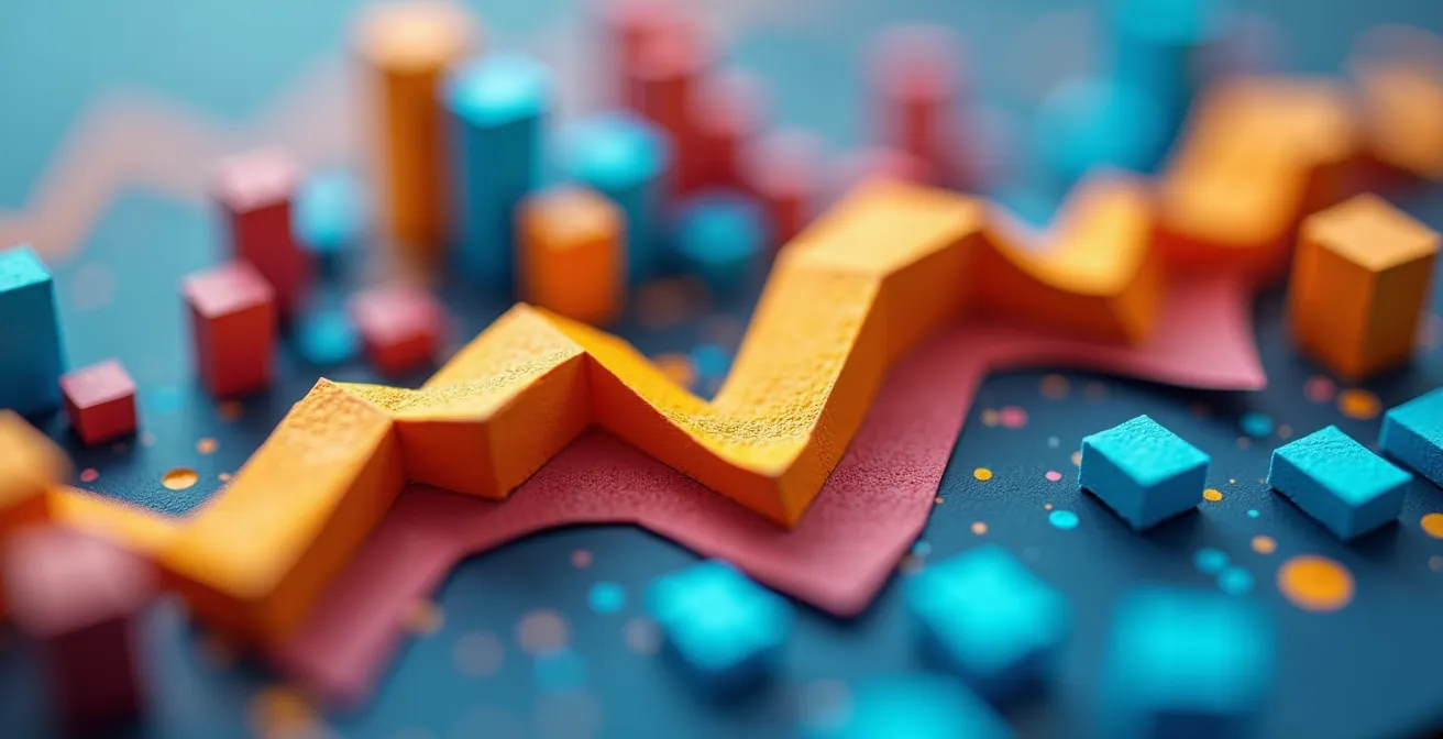 Gros plan sur des graphiques abstraits et colorés représentant des tendances de données