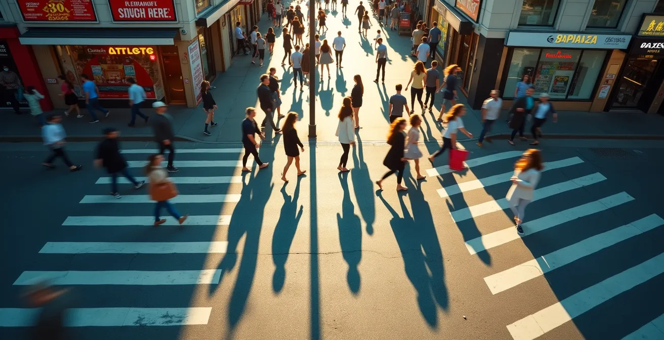 Carte de chaleur montrant les flux piétons dans une rue commerçante animée