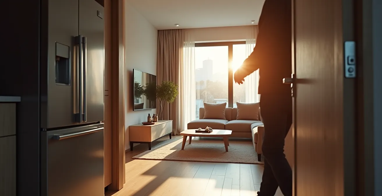 Intérieur d'appartement meublé haut de gamme avec mobilier design et équipements modernes