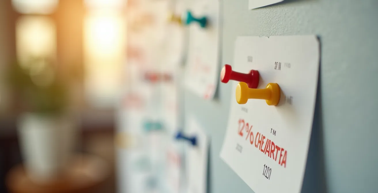 Calendrier mural avec épingles colorées marquant les périodes de location optimales pour une résidence secondaire