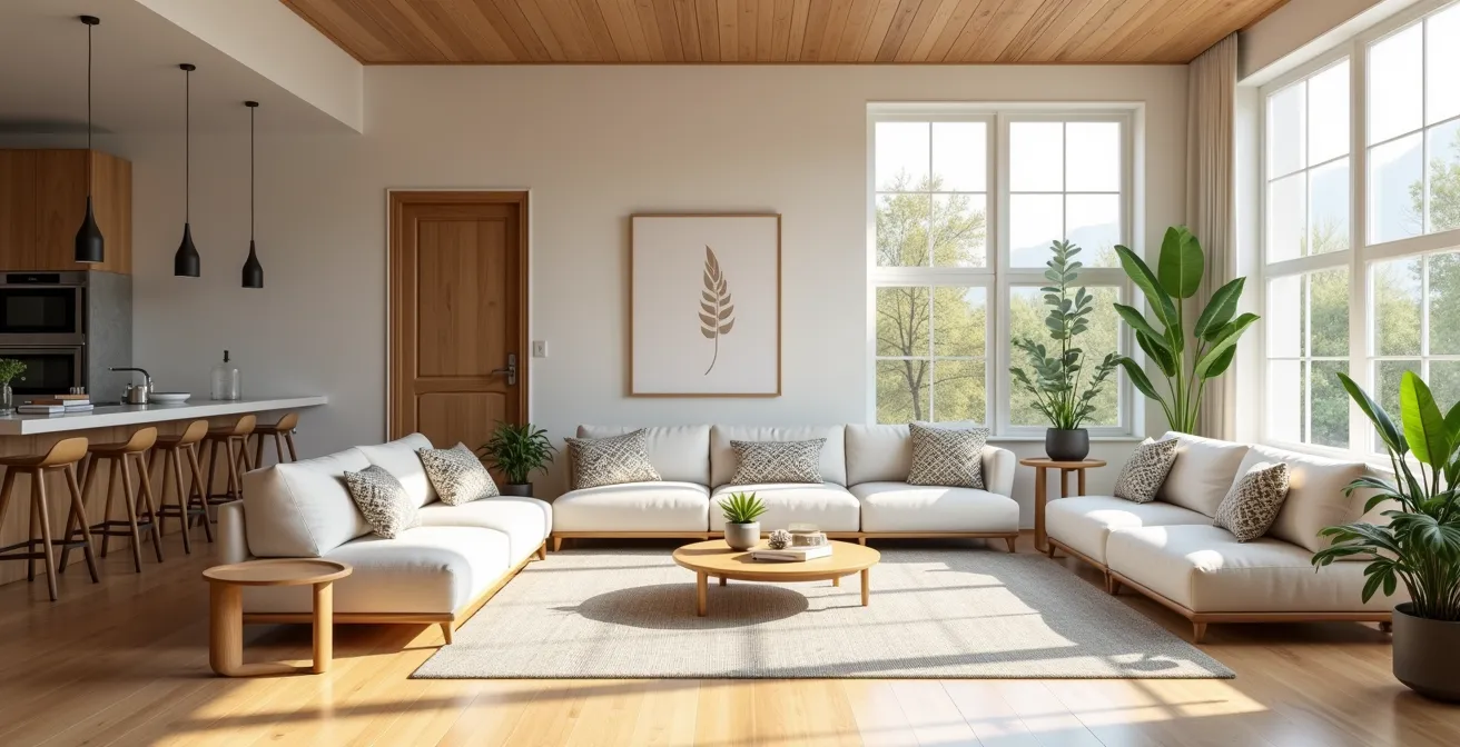 Salon moderne d'une colocation avec espaces de vie partagés