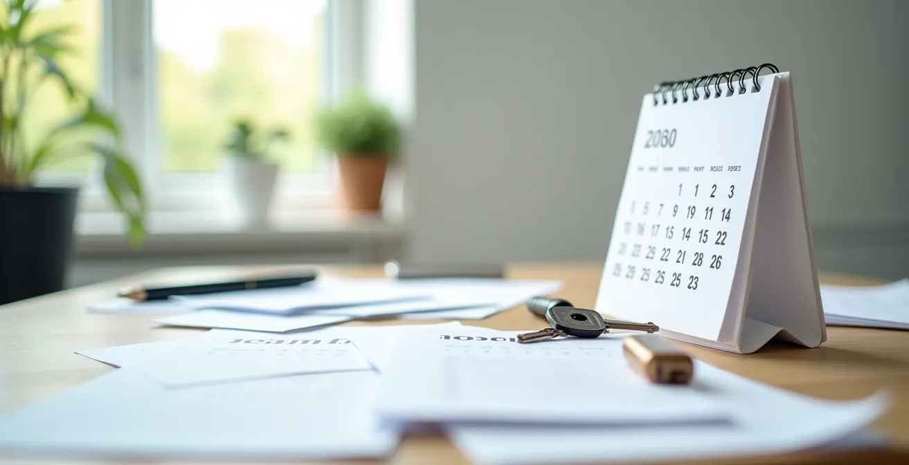 Documents administratifs et calendrier illustrant la procédure de congé pour vente ou reprise d'un logement