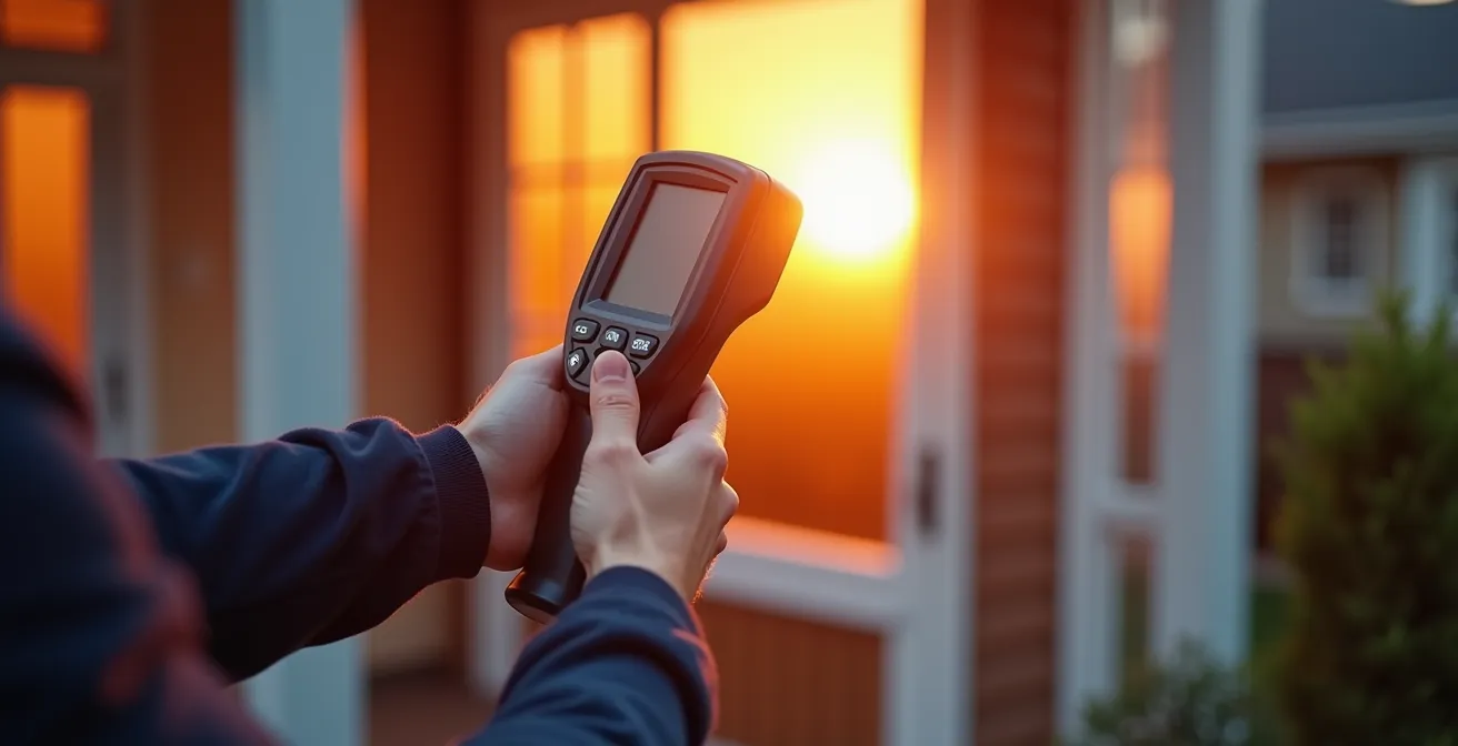 Vue détaillée d'un expert analysant les performances énergétiques d'une habitation