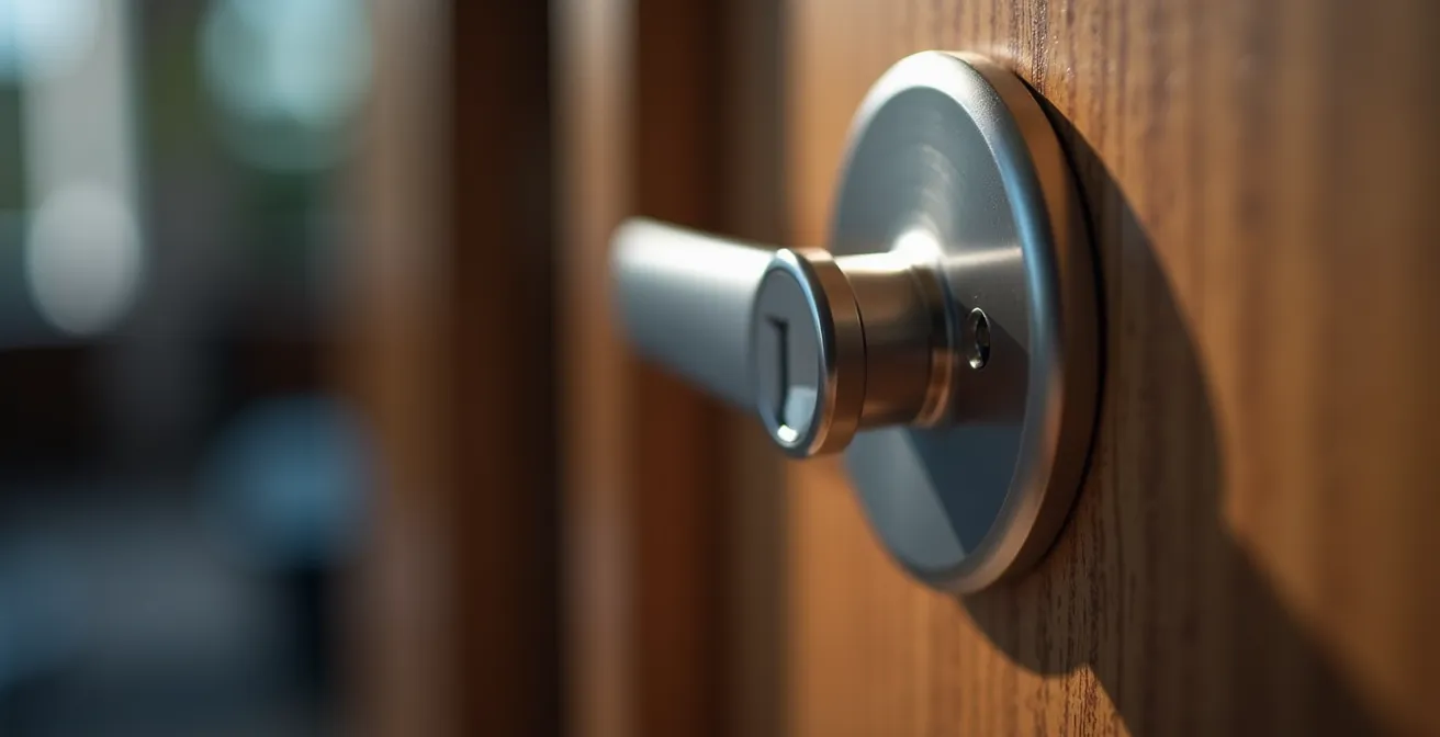 Serrure connectée moderne installée sur une porte d'entrée d'appartement