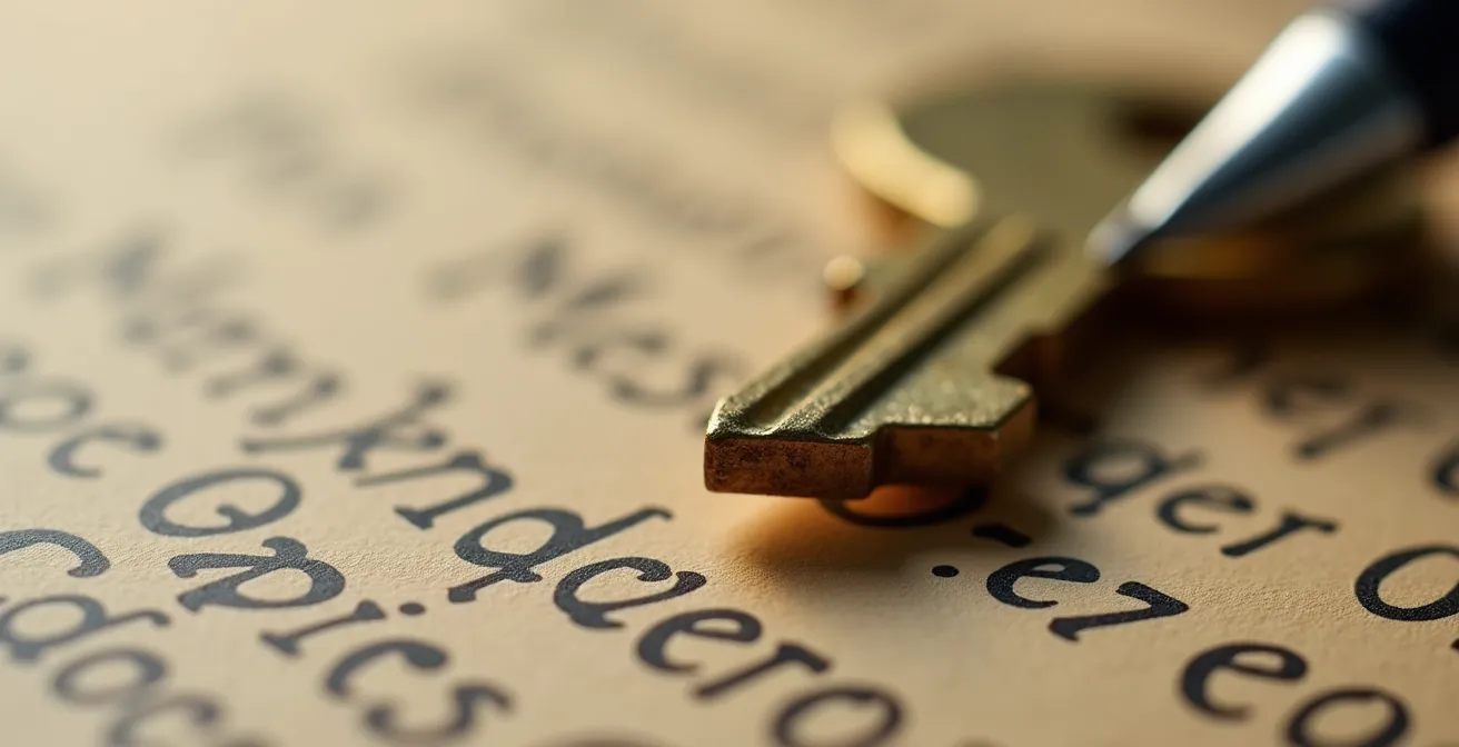 Vue macro détaillée d'une clé posée sur un contrat de vente avec effet bokeh