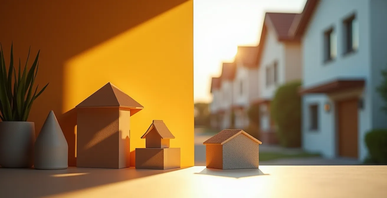 Composition en diptyque montrant deux versions d'une même propriété photographiée sous différents angles